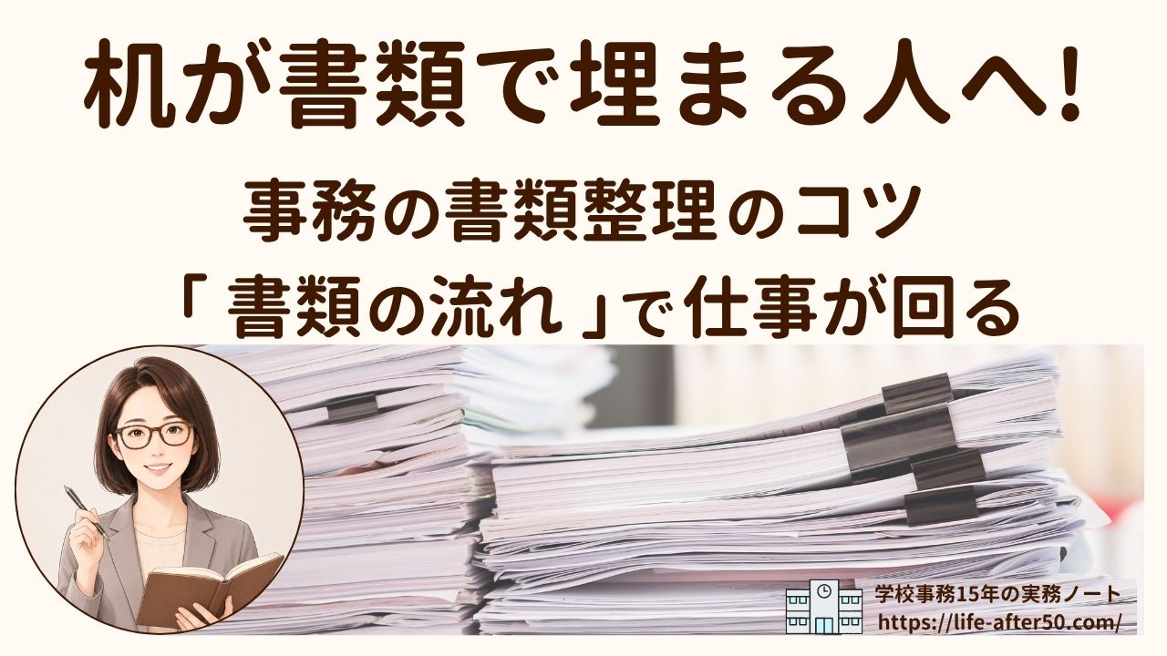 学校事務の書類整理のコツ｜机が書類で埋まる人向けに「書類の流れ」を作る方法を現役主任が解説