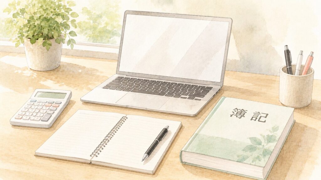 有利になるスキルの簿記を勉強して、転職の準備をしているイラスト