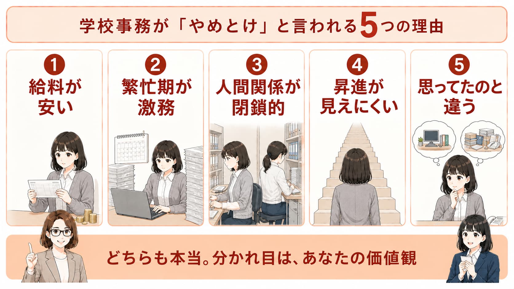 学校事務 やめとけと言われる5つの理由が分かる図解