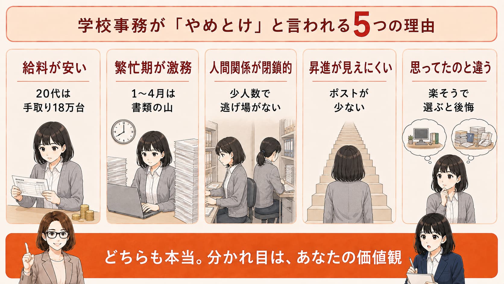 学校事務 やめとけと言われる5つの理由が分かる図解