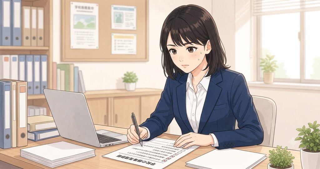 学校事務に向いている?10問の適性診断を受けているイメージ