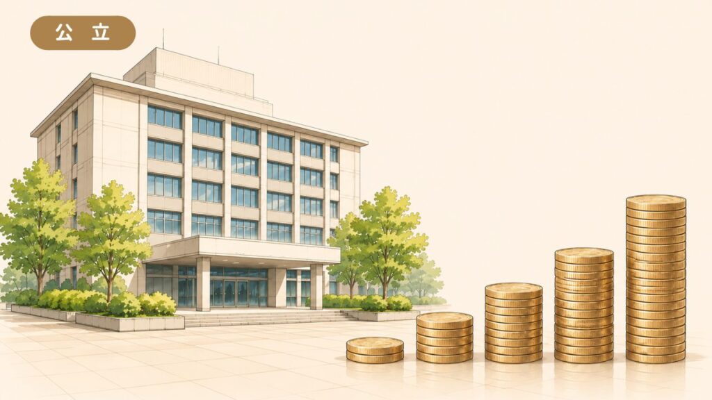 公立の学校事務の給料は、着実に増えていく様子を硬化の枚数で表したイラスト
