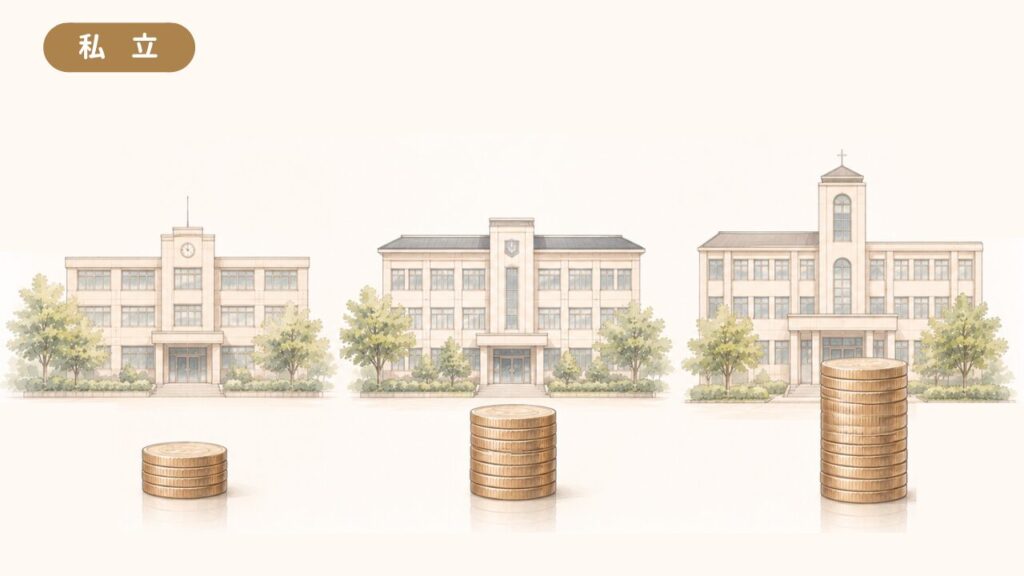 私立の学校法人の給料体は「規模」で年収格差が大きいことを表すイラスト