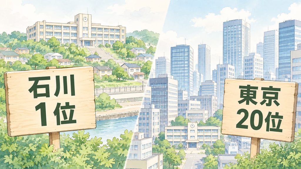 地方の学校と都市部の学校を比べるイラスト