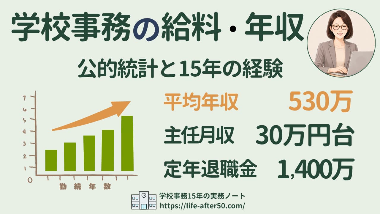 学校事務の給料と年収、公的統計と事務主任15年の経験