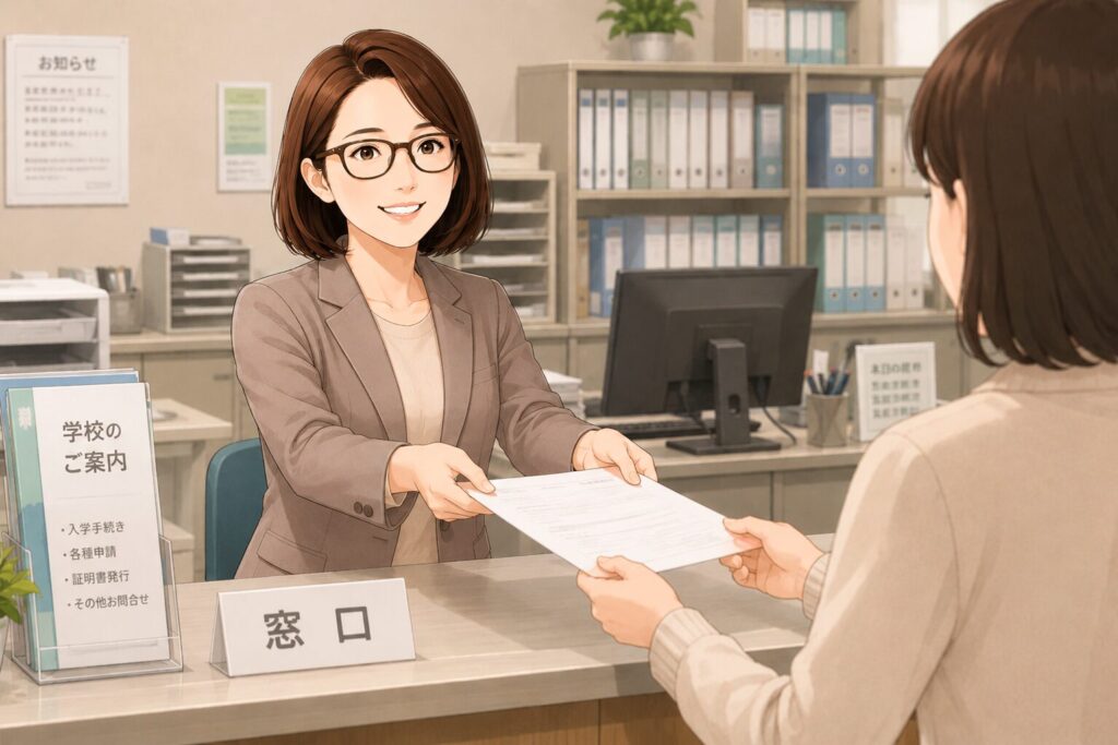 学校事務パートの仕事内容である窓口対応を表すイラスト