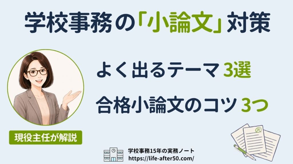 学校事務の作文試験対策、よく出るテーマと合格者の小論文のコツを現役15年目の主任が完全解説